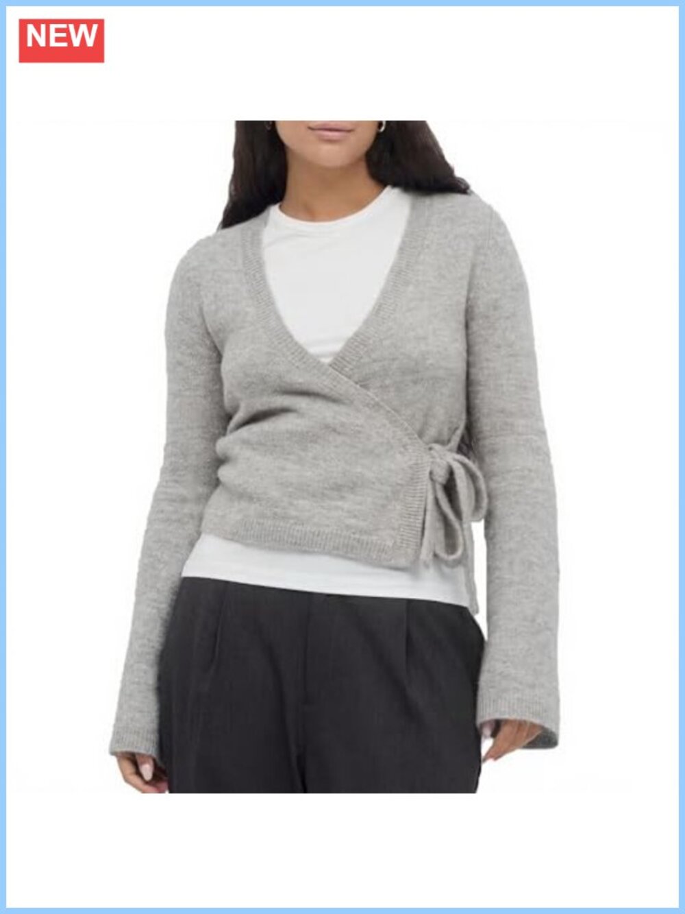 Women's Y2K Long Sleeve Wrap Knit Top V Neck Side Tie Sweater Pullover Cardigan